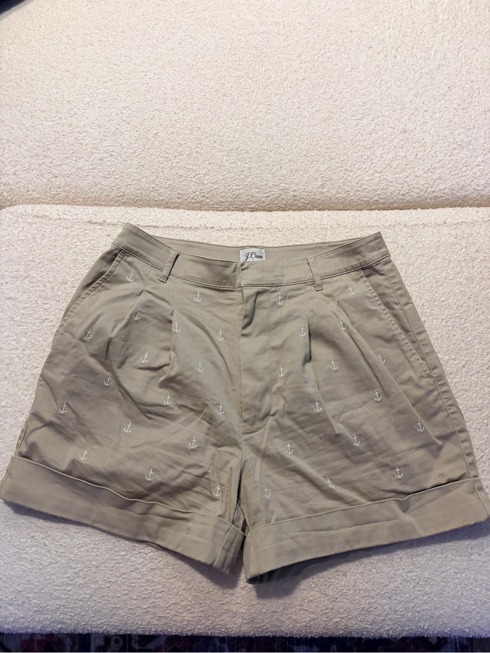 J. Crew Khaki Shorts with White Anchor Embroidery